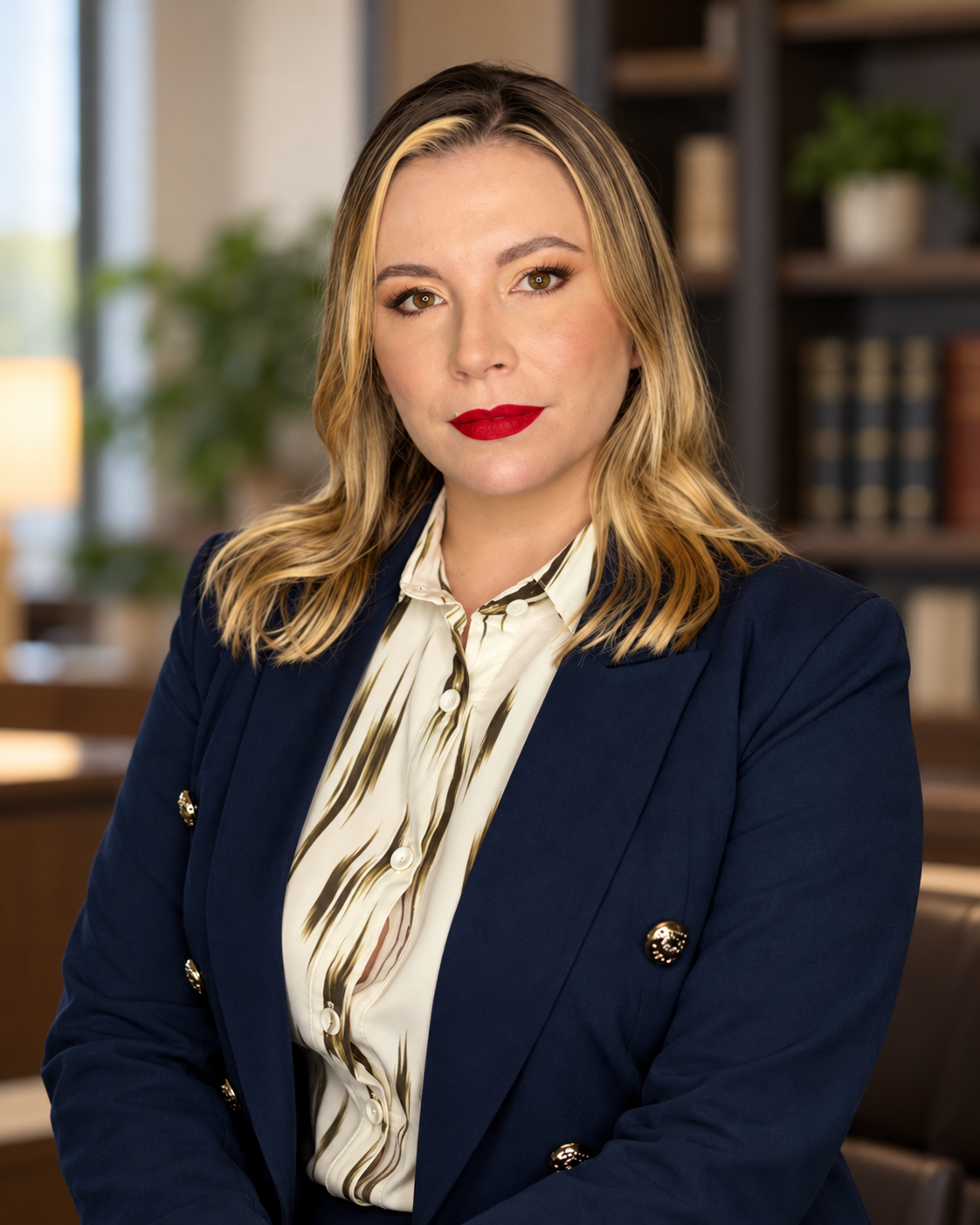 Retrato conceitual de Angellina Morales com blazer azul royal.